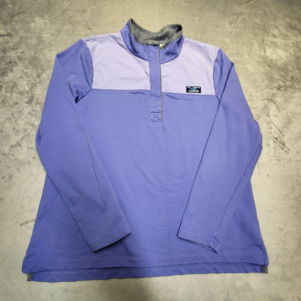 L.L. Bean Polo Shirt Womens XL Purple Colorblock Long Sleeve 100% Cotton